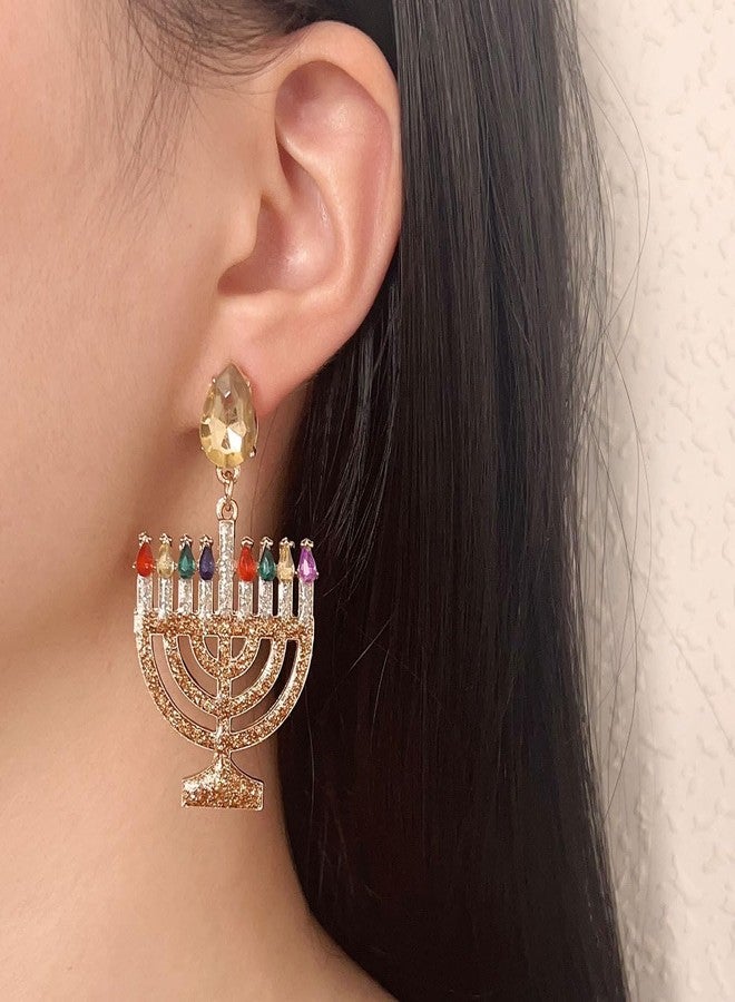 SCRDPRAD Hanukkah Menorah Dangle Earrings for Women Rhinestone Beaded Jewish Star of David Menorah Candle Earrings Christmas Hanukkah Chanukah Holiday Jewelry Gifts (StyleB) - Image 2